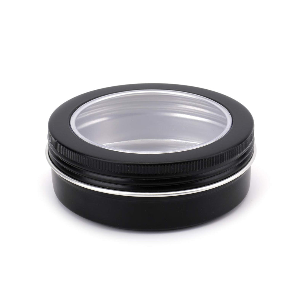 30 Pack 4 Ounce Round Tins Screw Lids Tin Cans with Clear Window Matte Black Metal Spice Containers Aluminum Travel