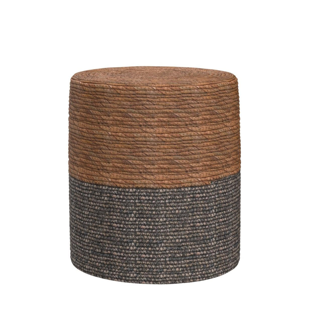 Natural Seagrass Foot Stool, Hand Weaving Round Ottoman, Outdoor Seat (Natural & Blue)