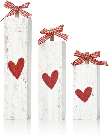 Smile Valentine's Day Wooden Block Decor, Heart-Themed - Set of 3