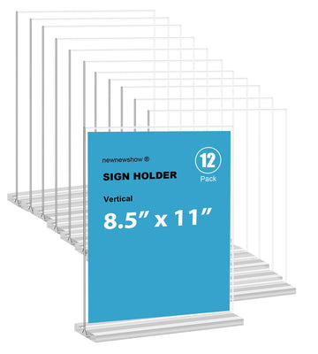 8.5x11 Clear Acrylic Sign Holder, Display Stand, Plastic Card Holder for Business, Office, Retail (12 Pack 8.5x11)