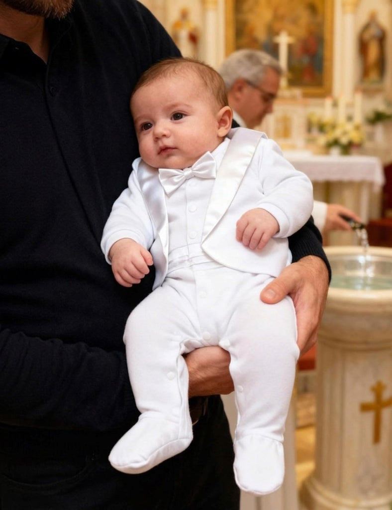 Baby Baptism Outfit Boy Infant Tuxedo Christening Footie White 6-9 Months