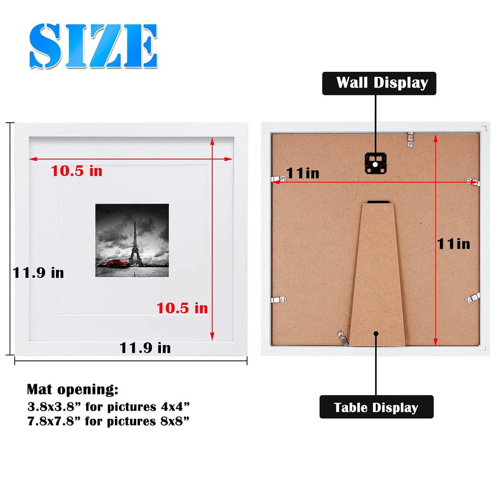 11x11 Picture Frame, Made of Solid Wood with Plexiglass, for Tabletop and Wall Hanging Display Picture 4x4/8x8 with