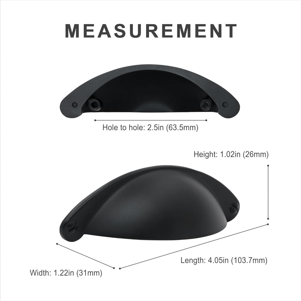 10 Pack | 2 1/2 Inch Drawer Pulls Black Kitchen Cabinet Handles and Dresser Drawer Pulls | Bathroom Matte Black Cabinet