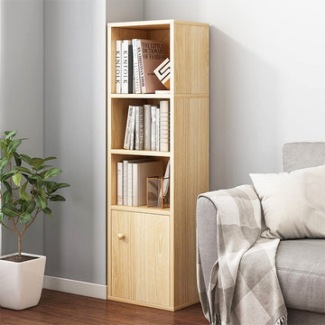 Narrow Corner Bookcase with Door - Oak 47" Tall Gap Storage Cabinet