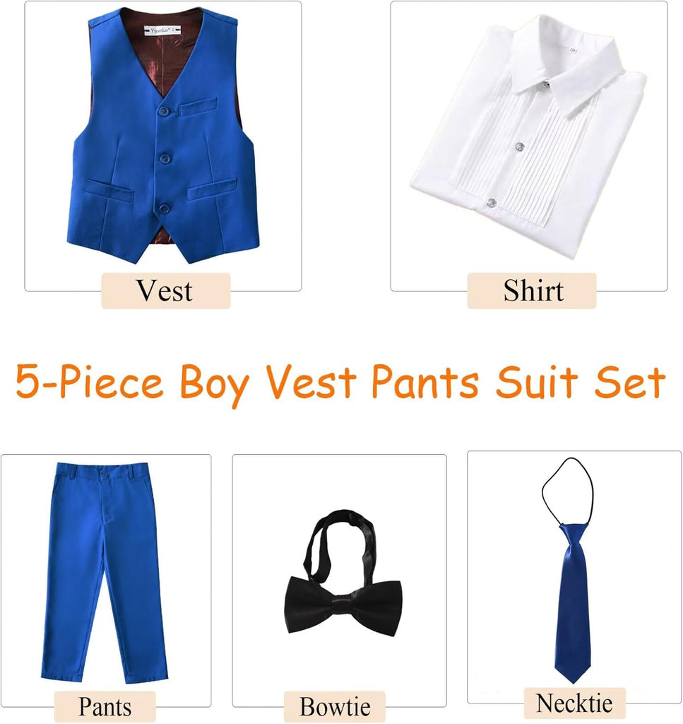 Boys' 5 Piece Formal Suit Kids Dress Tuxedo Vest Pants Suits for Boy 2