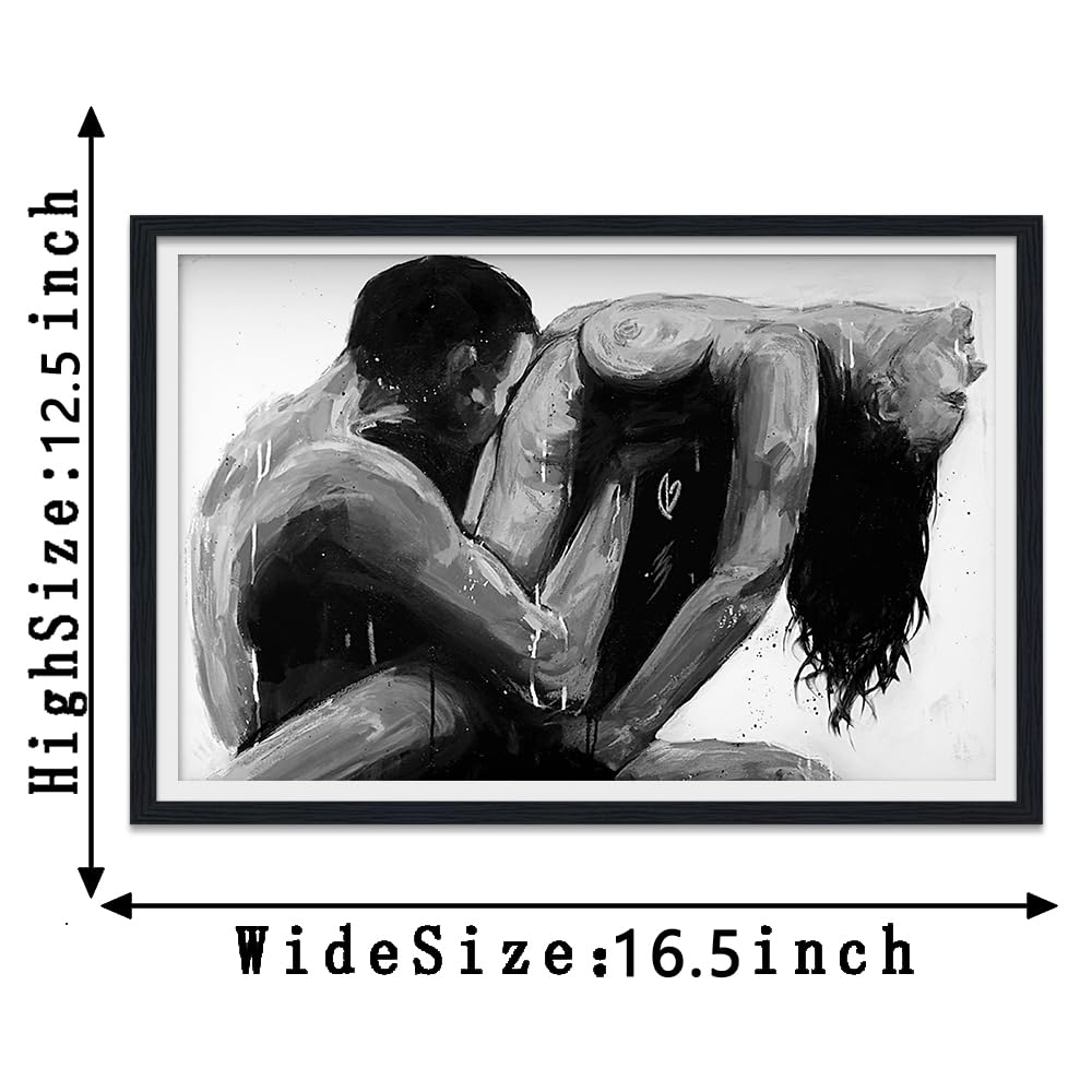 Framed Canvas Print Wall Art Abstract Black and White Poster Woman and Man Abstract Body Artwork Modern Home Decor