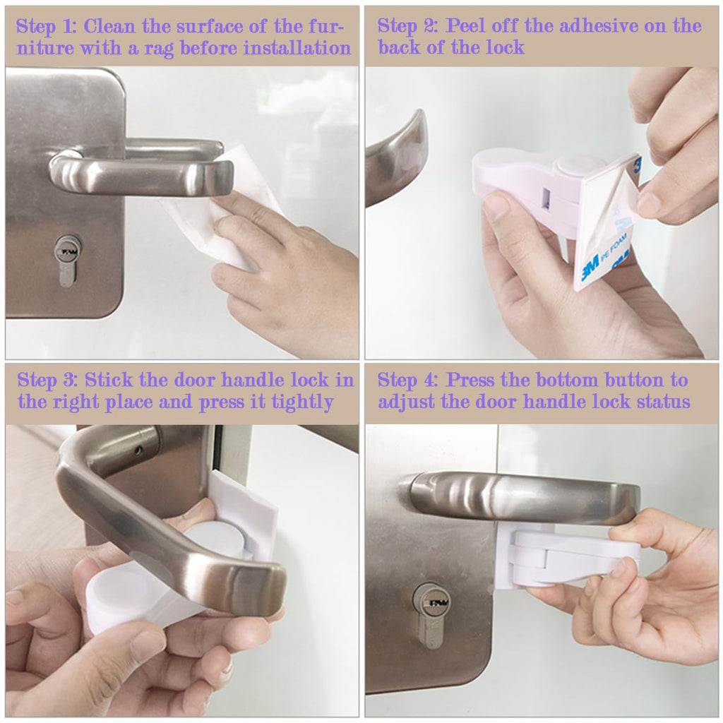 Child Proof Door Lever Locks (6 Pack) Baby Proofing Door Handle Locks with Adhesives, No Drilling Child Safety Door