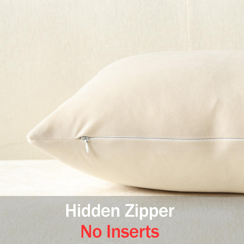 Euro Sham Covers 24x24 Cream: Pack of 2 Cozy Soft Velvet Square Modern Luxury Decorative Throw Pillow Cases for Sofa