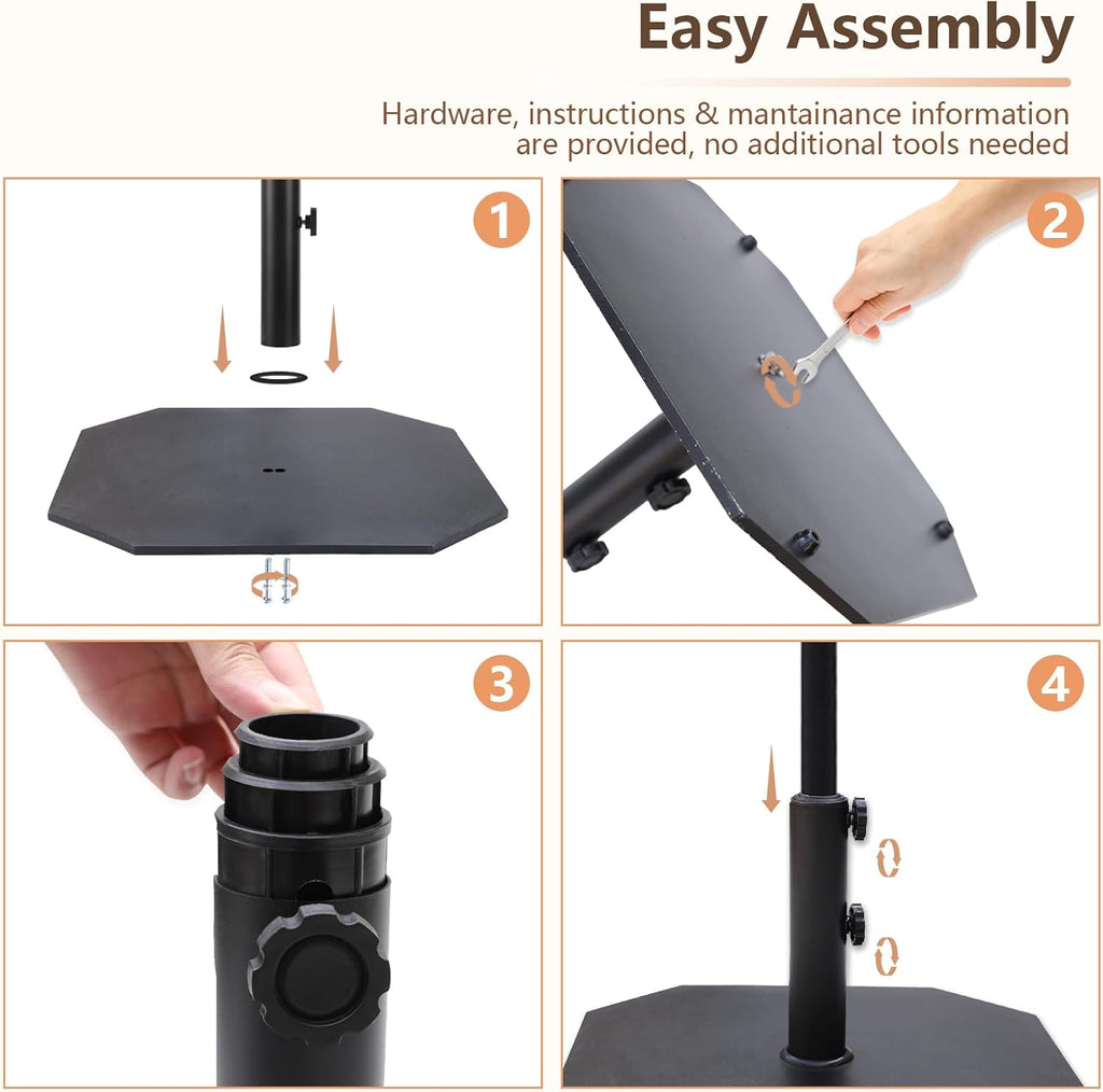 44 lb Steel Plate Patio Umbrella Base, Square Heavy Duty Stand Weight with 4 Anti-Slip Pads Table Umbrella, Black