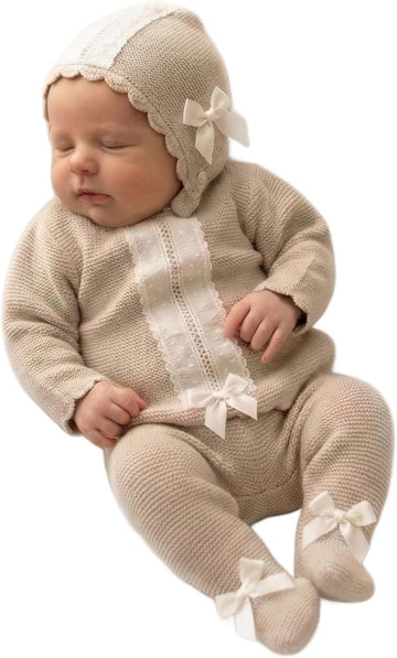 Knit Sweater Pants Hat Piece Set Boys Girls Newborn Coming Home - Made in Spain