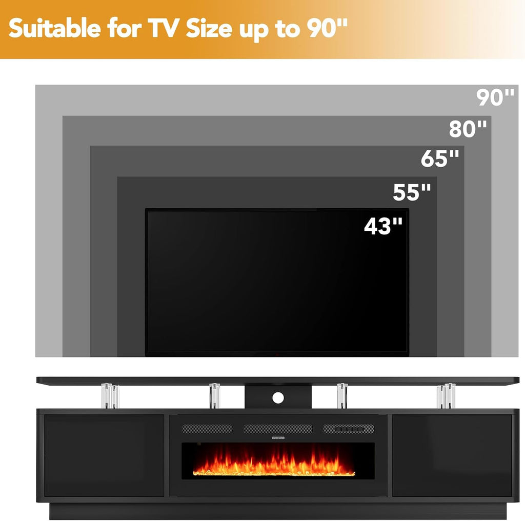80" Fireplace TV Stand for Living Room, 36" Electric Fireplace with Adjustable Flames & Double LED Lights, Remote