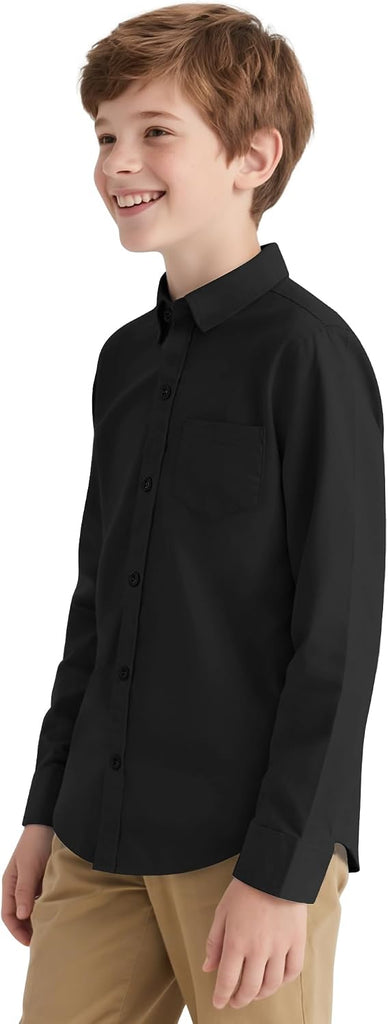 Boys Long Sleeve Dress Shirts Button Down Uniform Shirt with Pocket