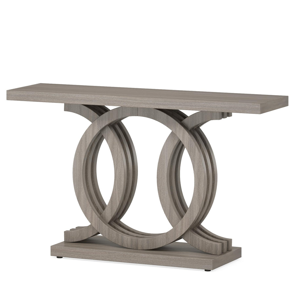 55 inches Console Table with Geometric Base, Farmhouse Hallway Table, Wooden Entryway Sofa Table, Unique Long Accent