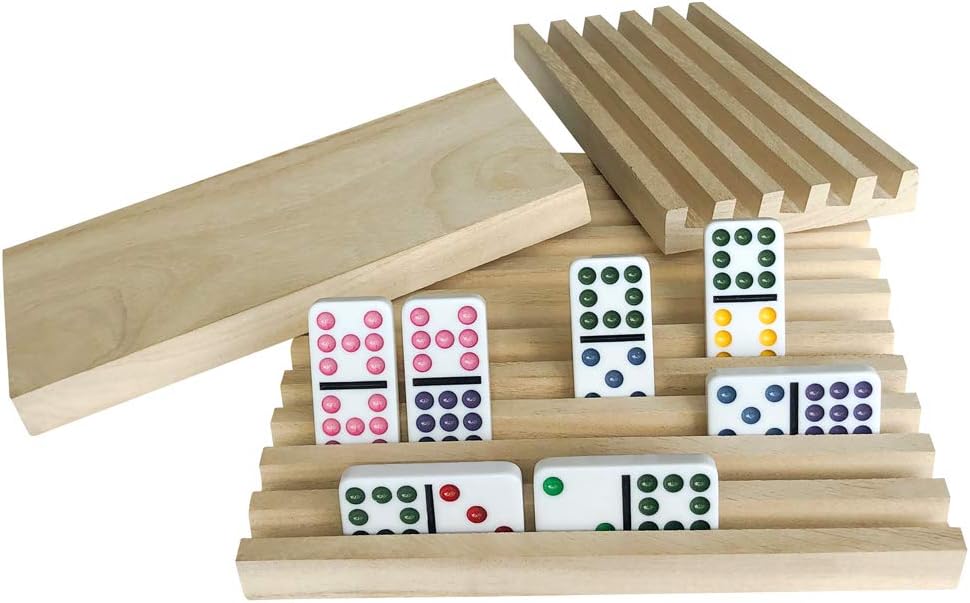 Domino Holder Trays Rack Wooden Tiles Stand Holders for Mexican Train Rummy Chickenfoot - Set of 8