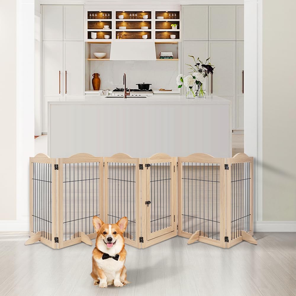 132" Extra Wide Dog Gate and Pet Playpen with Walk Through Door