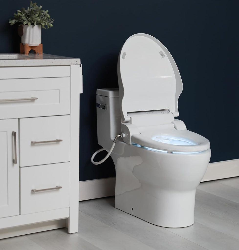 Elongated Bidet Toilet Seat with Endless Warm Water, Bowl Mist, LED Light, Quiet Operation, Wireless Remote, Stainless Steel Nozzle, Sittable Lid