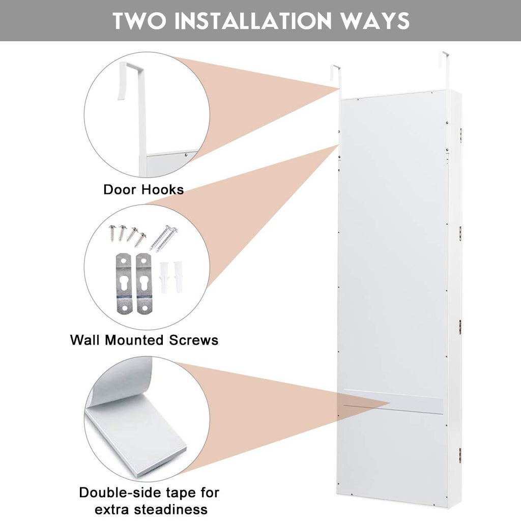 Jewelry Armoire Wall or Door Mounted, Full Length Mirror, White