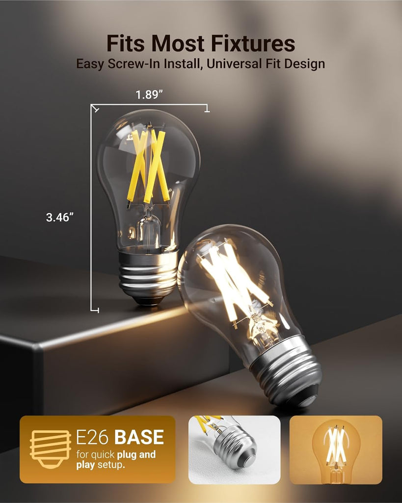 6 Pack A15 Light Bulb LED, Edison Style Bulb, Dimmable Vintage Filament Lighting, 800 LM, 7W (60W Equivalent), 3000K