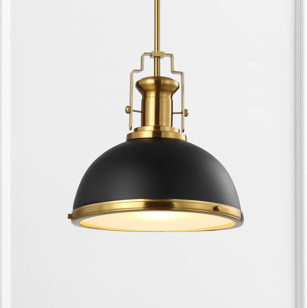 13" Black/Brass Gold Modern Industrial Iron LED Dome Pendant Light, Adjustable Hanging Fixture for Kitchen Island or