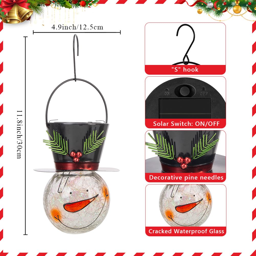 2 Pack Snowman Solar Lanterns, Christmas Outdoor Hanging Lantern Waterproof Decorative Snowman Lights Decor for