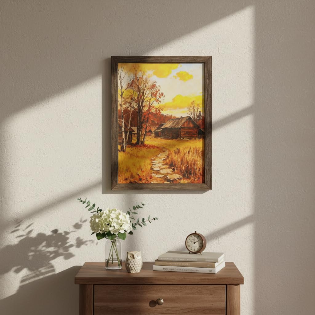 Vintage Canvas Wall Art - Rustic Farmhouse Forest Landscape Pictures, Solid Wood Framed 300T Thick Canvas Woodland