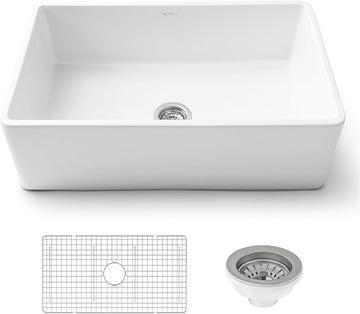 33x20-in White Reversible Fireclay Farmhouse Sink - RVL2300WH
