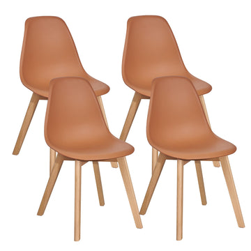 Dining Chairs Set of 4, Mid-Century Modern Kitchen & Dining Room Chairs, Molded Plastic Seat & Back, Solid Wood Legs
