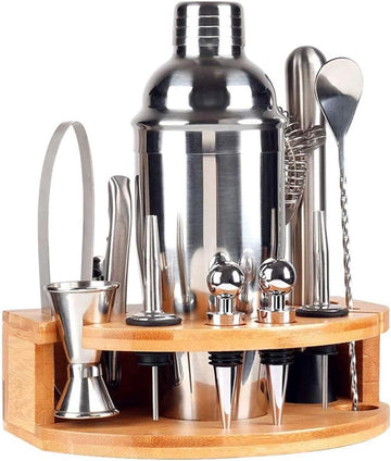 12-Piece Bartender Kit with Stand Stainless Steel Cocktail Shaker Set-Martini Jigger Strainer Bar Mixer Spoon
