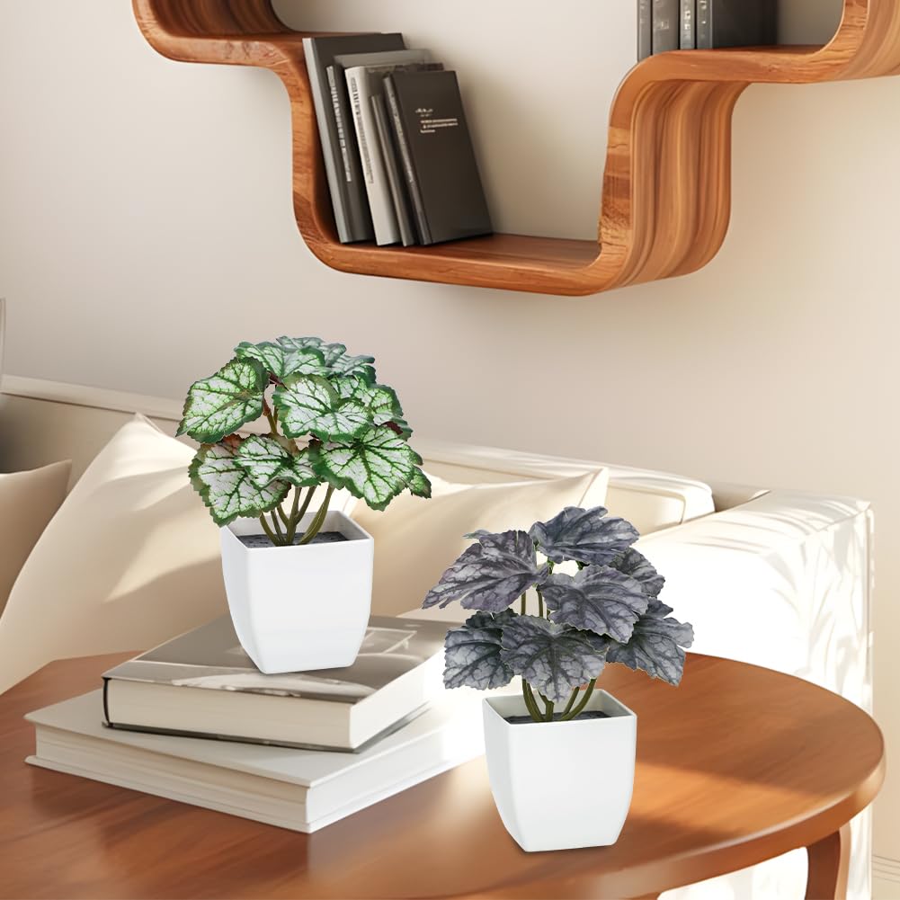 6PCS Fake Plants Potted Artificial Plants, Mini Faux Plants in White Pots Greenery Décor Table Shelf Bathroom
