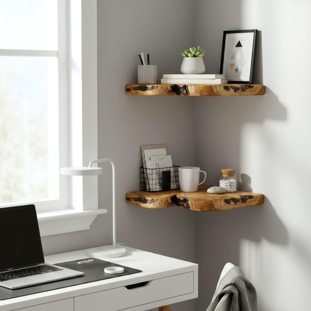 Live Edge Cedar Corner Shelf, Set of 2