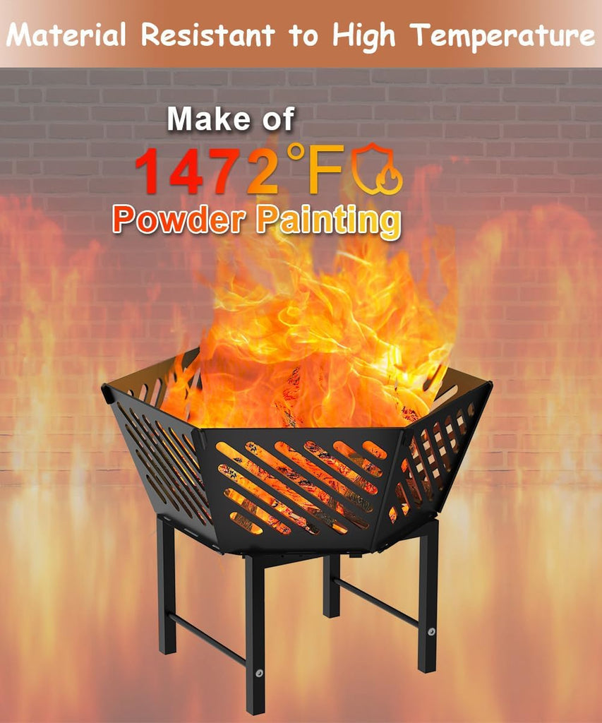 22.5 Inch Portable Hexagon Fire Pit with Travel Bag