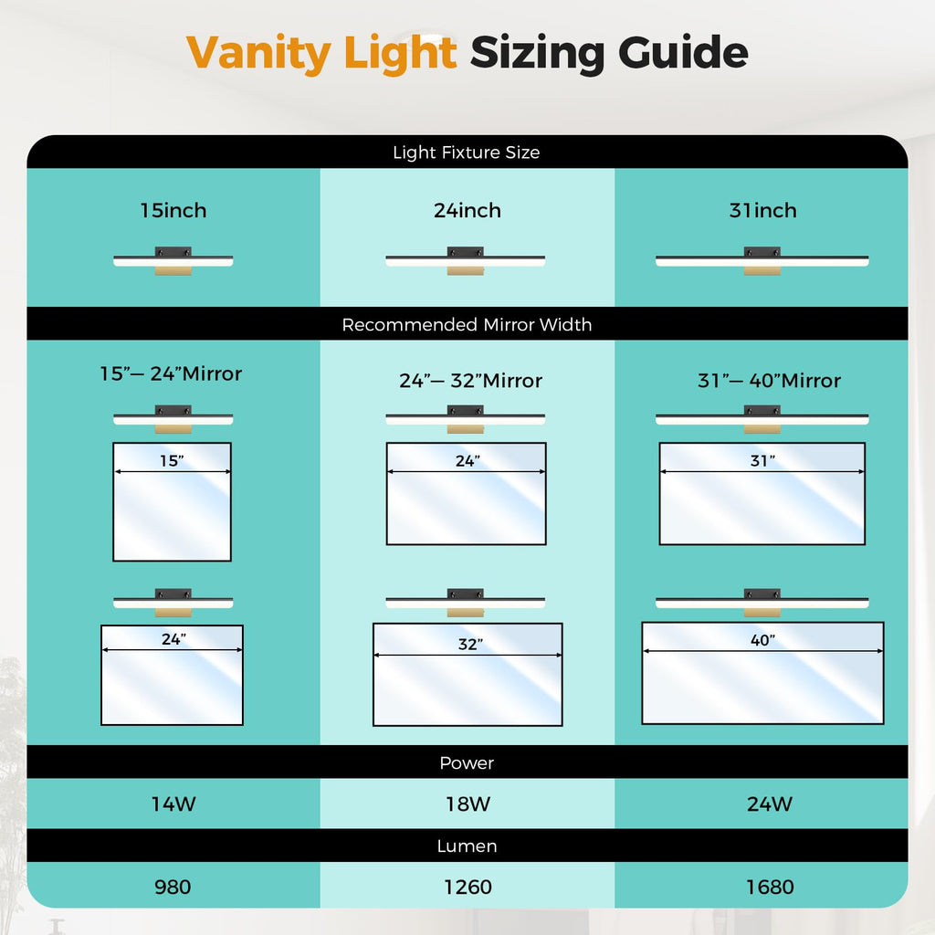 Black Vanity Light 24", 18W LED Bathroom Light Bar with 5CCT, Adjustable Angle & ETL Dimmable Driver - Modern