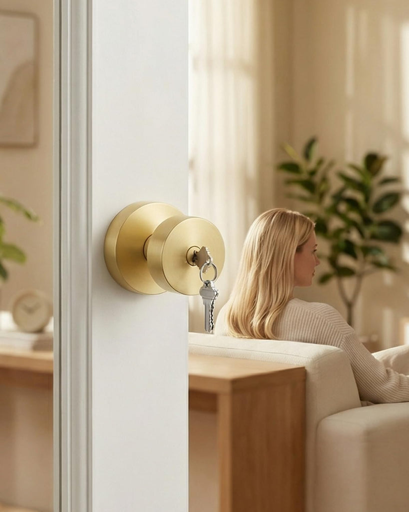 Gold Keyed Entry Door Knobs Exterior Zinc Alloy (6 Pack)