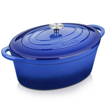 7.5 QT Oval Enameled Cast Iron Dutch Oven Pot with Lid,Blue