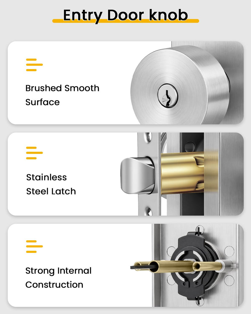 Brushed Nickel Entry Door Knob Exterior with Lock and Key 1 Pack