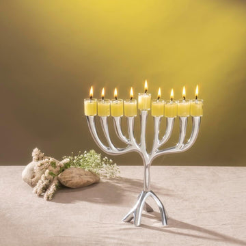 Modern Tree of Life Hanukkah - Contemporary Aluminum Design - Three Fits Standard Hanukkah Candles (9 Inch)