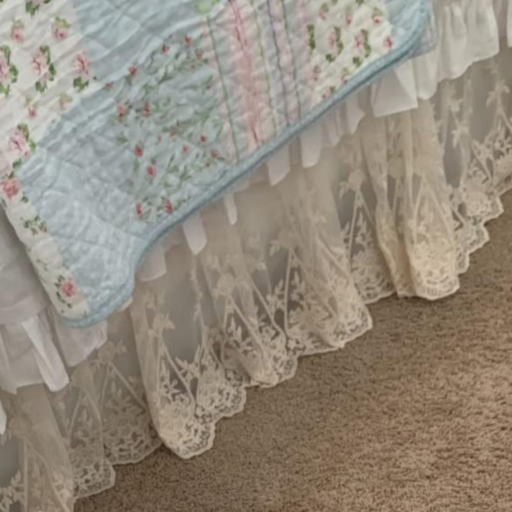Lace Bed Skirt Boho Bohemian Girl Baby Nursery Crib Bed Skirt Dust Ruffle - Solid Color Romantic Cream Off White