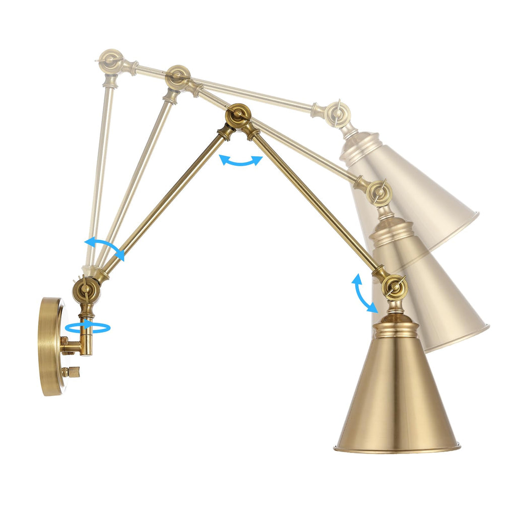 Farmhouse Swing Arm Wall Sconce Set of 2, Industrial Adjustable Wall Lamp Light Fixture Bedroom Vanity Study Desk