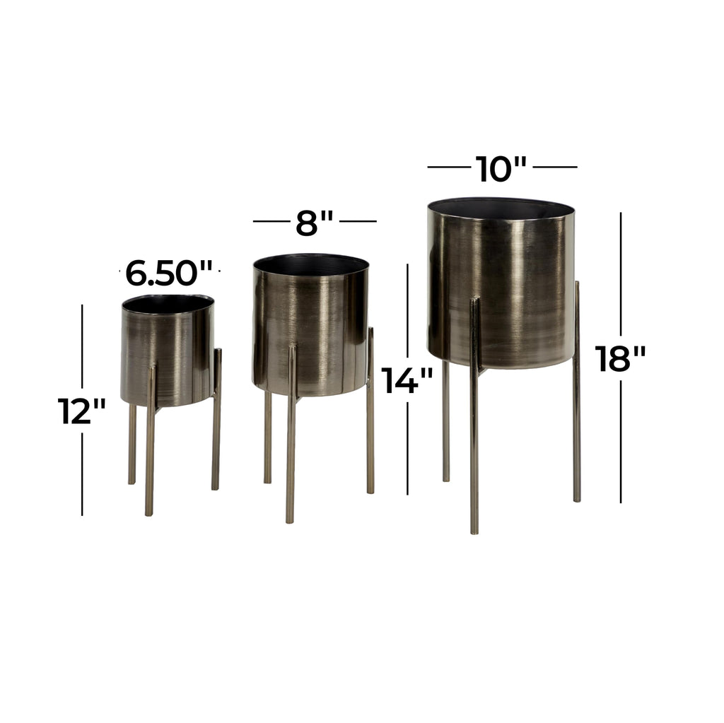 Metal Planter, Set of 3 Planter 18", 14", 12" H, Black