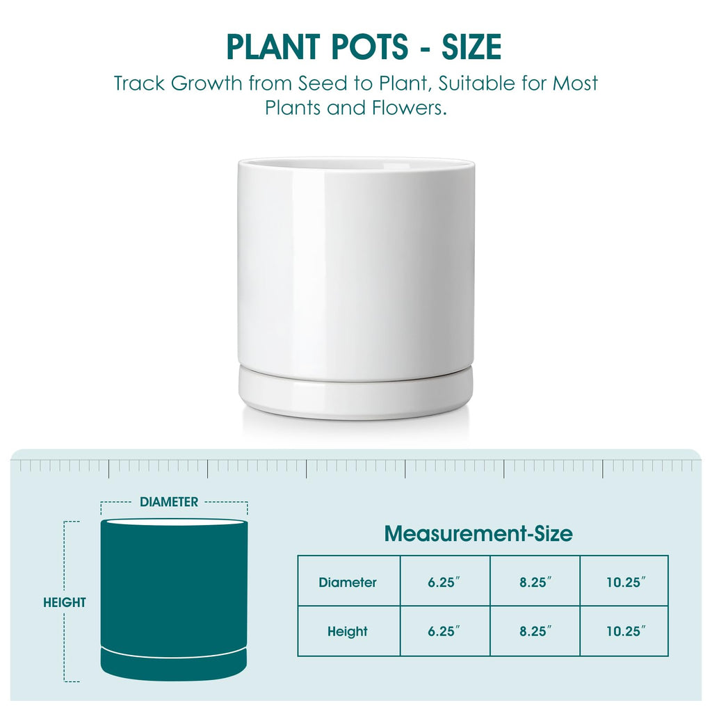 Ceramic Plant Pots, 8.25 Inch Ceramic Pot for Plants, Planters Pots for Indoor Plants with Drainage Holes, Flower Pot