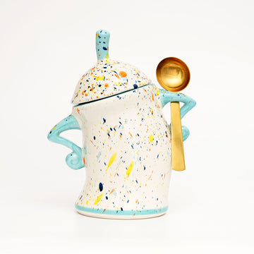 Canister With Attitude, Cute Sassy Airtight Ceramic Jar with Spoon (Cyan)
