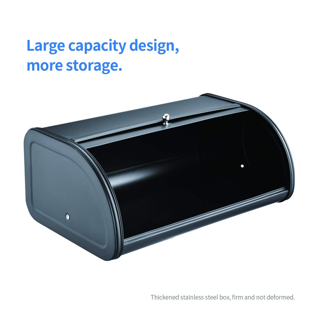 Stainless Steel with Roll Up Lid, For Easy Kitchen Counter Storage, Bread Bin Holder,17.5X11.5X7.5 inch, Matte Black