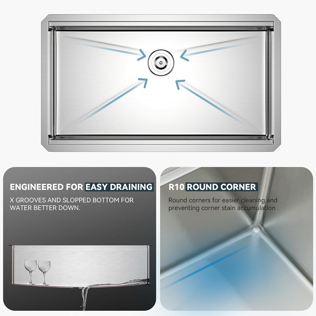 32 Undermount Kitchen Sink 32x19 Inch Stainless Steel Kitchen Sinks Ledge Workstation 16 Gauge Single Bowl Under