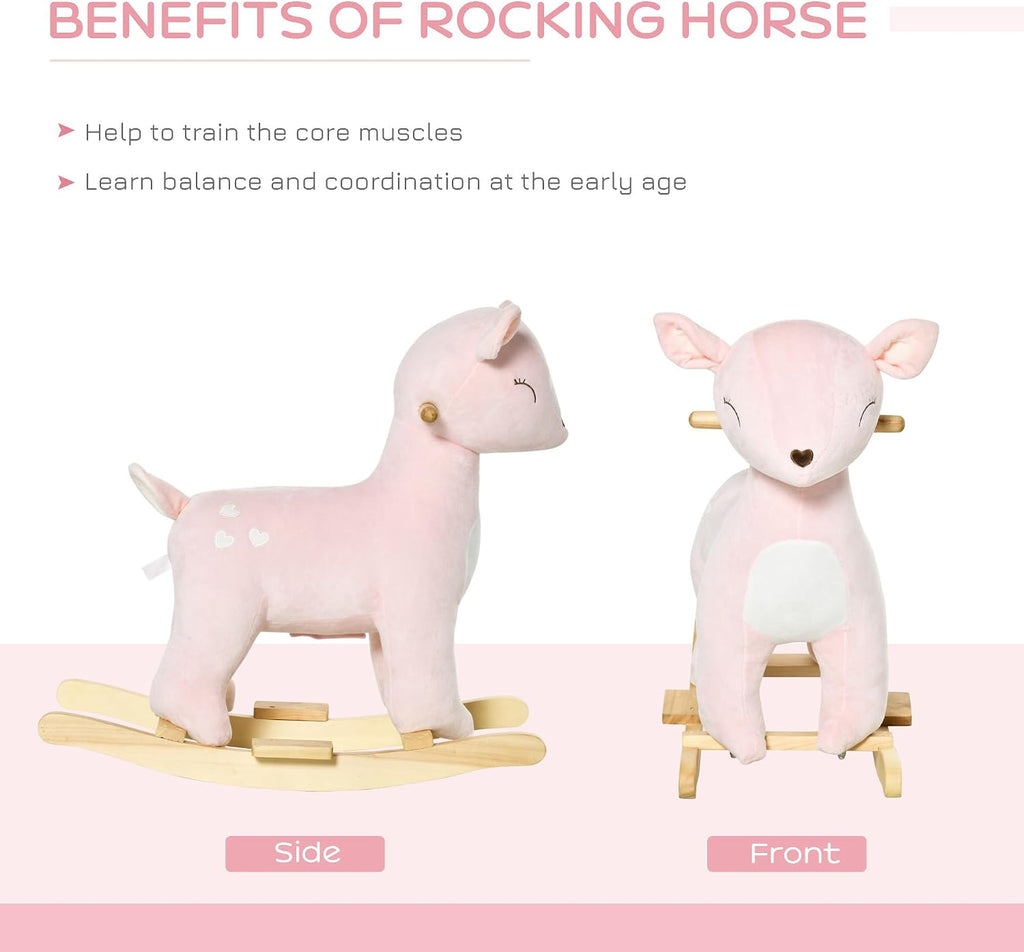 Kids Plush Ride-On Rocking Horse, Deer-Shaped, 36-72 Months Pink
