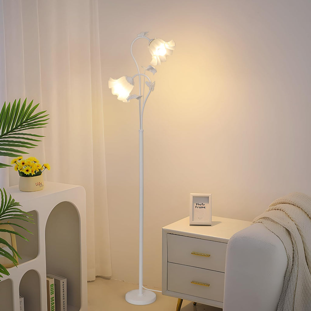 White Flower Standing Lamp, Floral Tall Lamp with 2 LED 5W Blubs, Foot Switch, Modern Corner Floor Lamp with Acrylic