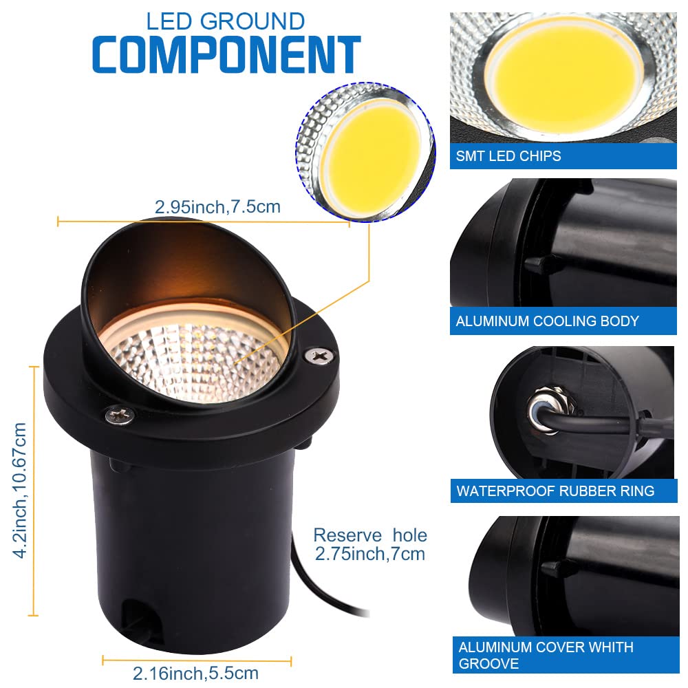 LED Low Voltage Landscape Light,12-24V AC/DC Shielded In-Ground Light IP67 Waterproof 3000K Paver Well for Pathway