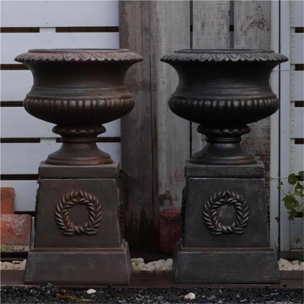 Vintage Distressed Flower Pots, Outdoor Large Pedestal Planter | Magnesium Oxide Plant Pots Outdoor, Freestanding Urn