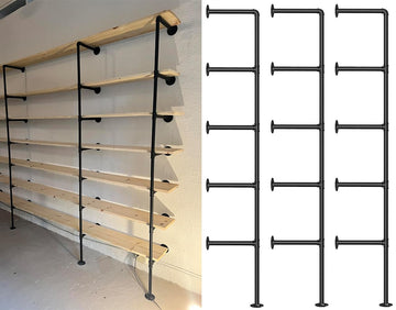 Industrial Pipe Shelves, 3-Set 5-Tier 68" Tall, 12" Depth, DIY Open Bookshelf Bookcase, Wall Mount Vintage Retro