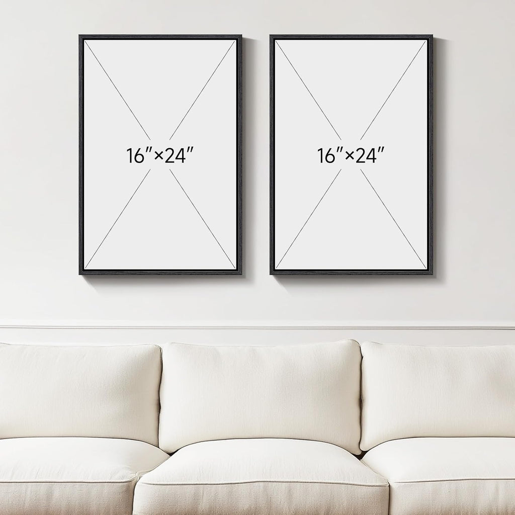 Large Framed Neutral Abstract Floral Wall Art, Set of 2 Black and Beige Modern Canvas Prints Paintings Artwork for
