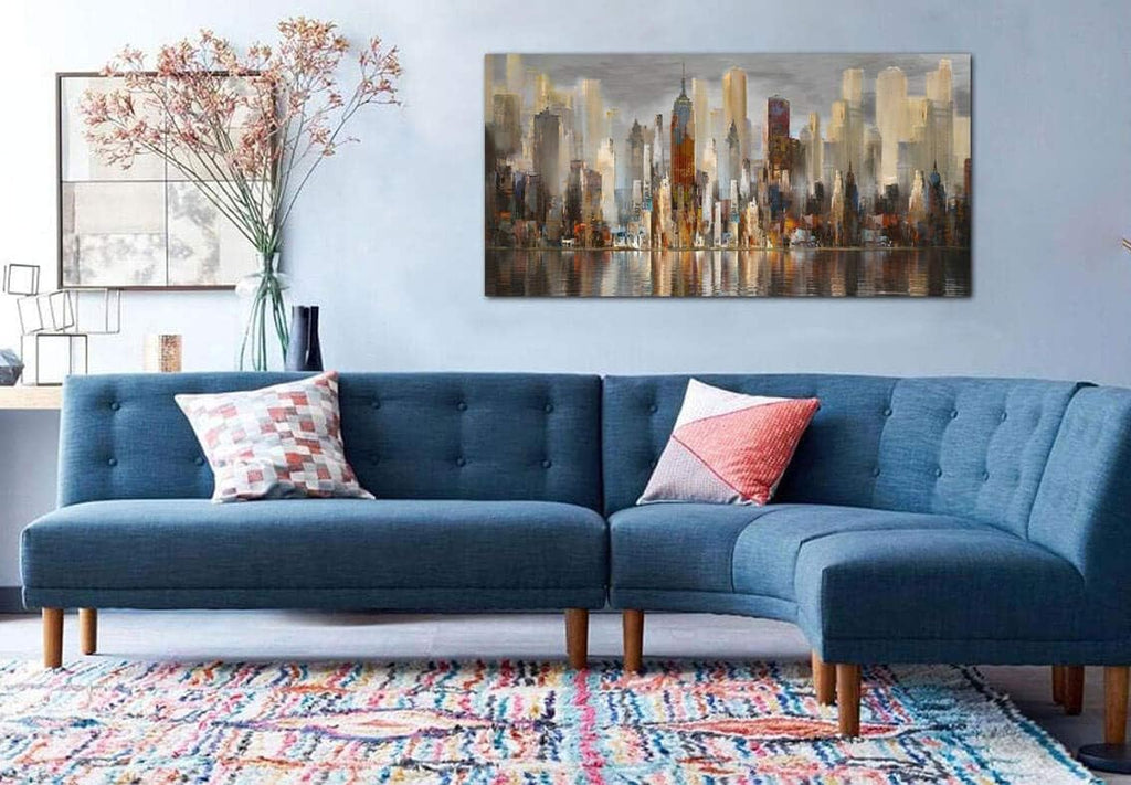 Framed Wall Art Large Cityscape New York Wall Decor Canvas Prints Abstract Brown City Theme Paintings Modern Canvas